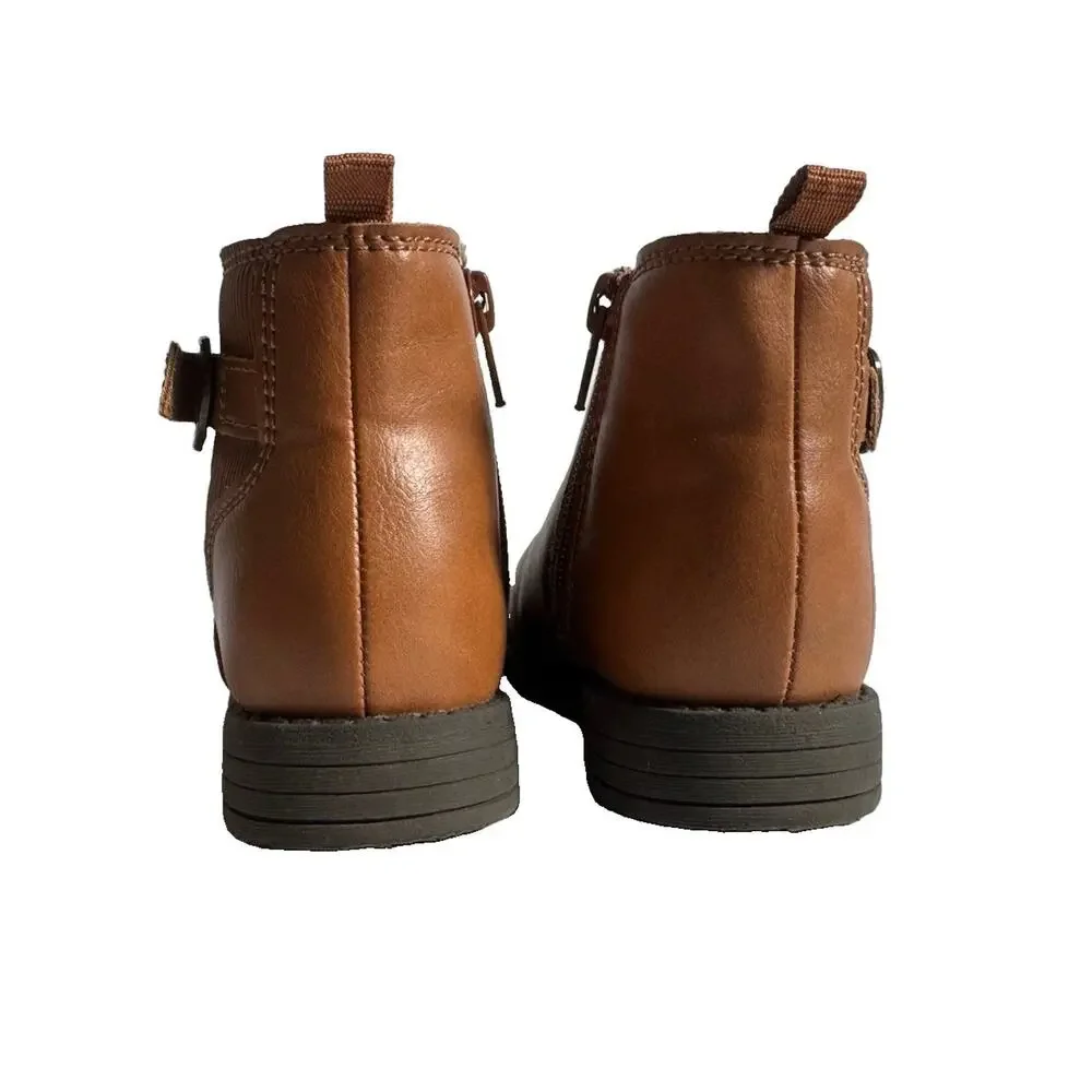 Carter’s Toddler Girls Ankle Boots Size 10 Brown Cognac Chelsea Zip Buckle